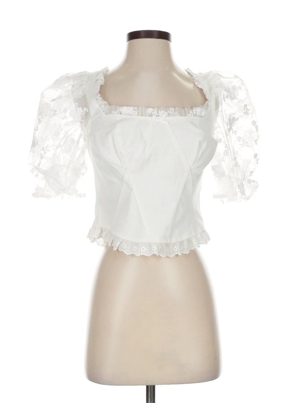 For Love And Lemons White Lace Puff-Sleeve Top